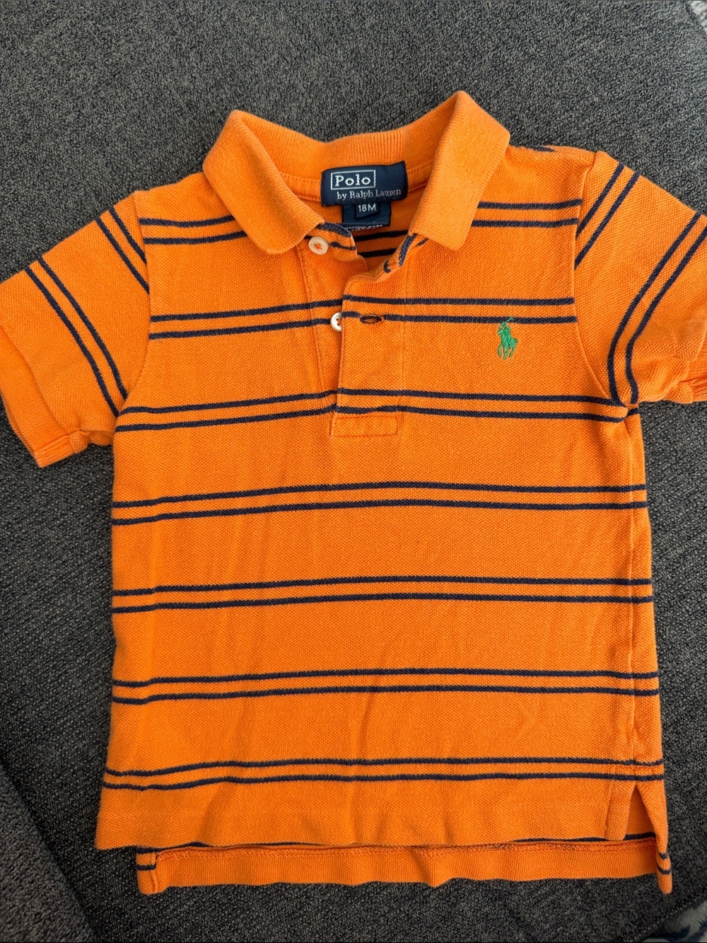 Polo by Ralph Lauren Orange Polo with Navy Stripes Size 18 mths